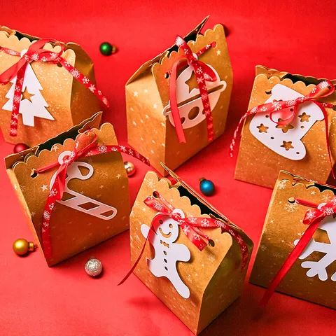 DIY Grande Scatola Regalo di Natale in Carta Kraft Scatola di Imballaggio Con Stampa a Fiocco di Neve Con Nastro e Etichette per Festa di Natale