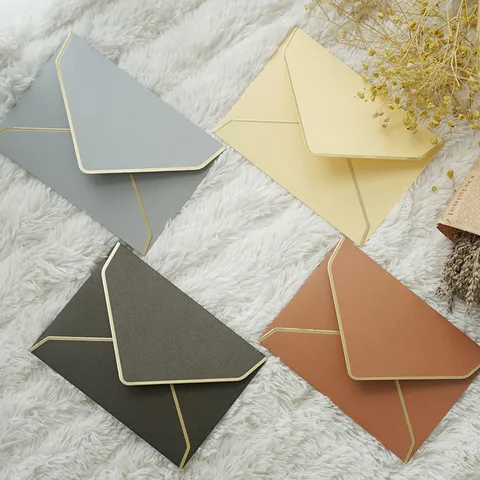 Luxury Pearlescent Paper Envelope With Gold Foil Border For Wedding Invitation Business Correspondence Card Sleeve