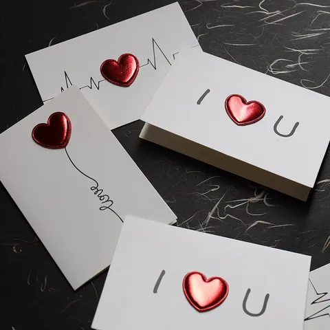 Three Dimensional Leather Heart Greeting Card Romantic Love Heartbeat Cards For Valentine's Day Anniversary Graduation