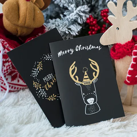 Biglietti di Auguri di Natale Creativi in Cartoncino Nero Con Foglia d'Oro Biglietti di Ringraziamento Pieghevoli Con Buste Articoli di Cancelleria per Feste Regalo