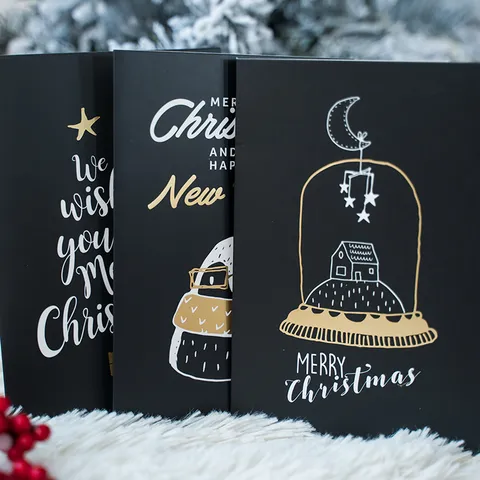 Biglietti di Auguri di Natale Creativi in Cartoncino Nero Con Foglia d'Oro Biglietti di Ringraziamento Pieghevoli Con Buste Articoli di Cancelleria per Feste Regalo