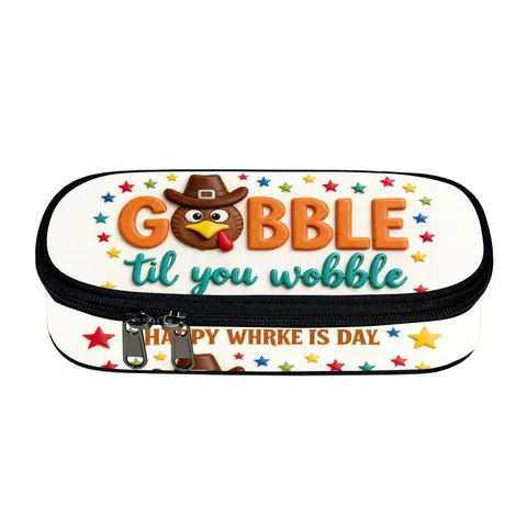 Large Capacity Pencil Case Polyester Multi Layer Stationery Pouch With Cartoon Turkey Pattern Printed Zipper Pen Bag For Thanksgiving School Students