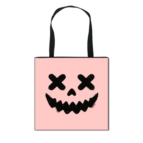 Sac Fourre-Tout en Polyester Visage de Citrouille Dessin Animé Halloween Sac de Shopping Épaule Réutilisable Grande Capacité Sac à Main Étudiant Décontracté Sac Cadeau