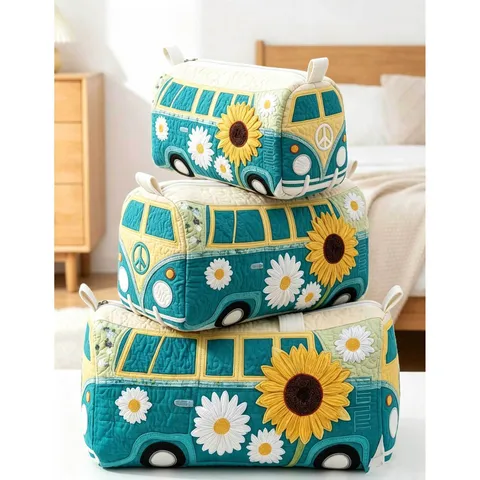 Retro Bus Stil Gesteppte Plüsch Make-up Tasche Große Kapazität Reise Kosmetik Aufbewahrungstasche Blumendruck Tragbare Kulturtasche Damen