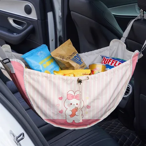 Cartoon Cute Car Seat Back Storage Bag Large Capacity Hanging Organizer For SUV Interior Flannel Fabric Pockets For Snacks Toys