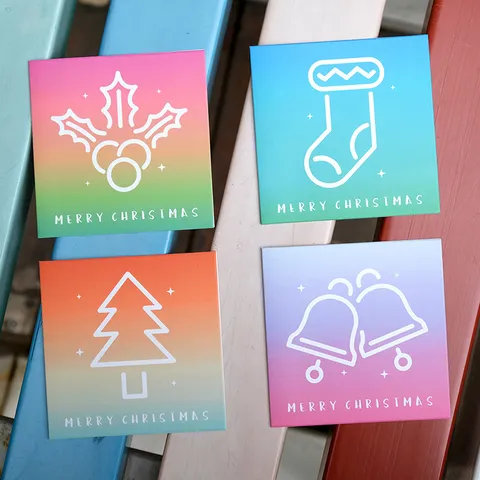 Biglietti di Auguri Mini Natale Sfumatura Colorata Biglietti di Messaggio Quadrati Con Buste Modelli Pupazzo di Neve Albero di Natale Fiocco di Neve Campana Cartoline di Vacanza