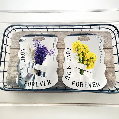 Valentine's Day Laser Silver Single Flower Carrier Greeting Card DIY Rose Flower Packaging Holographic Cardboard Handheld Card