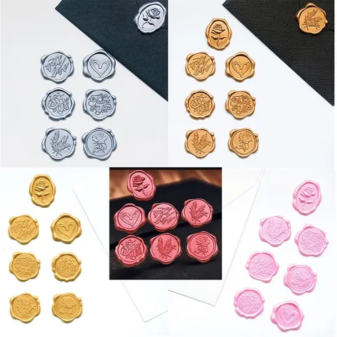 Adesivi Sigillo Cera Vintage Rilievo 3D Rosa Fiore Cuore Autoadesivi Metallici Adesivi Per Inviti Matrimonio Busta Regalo