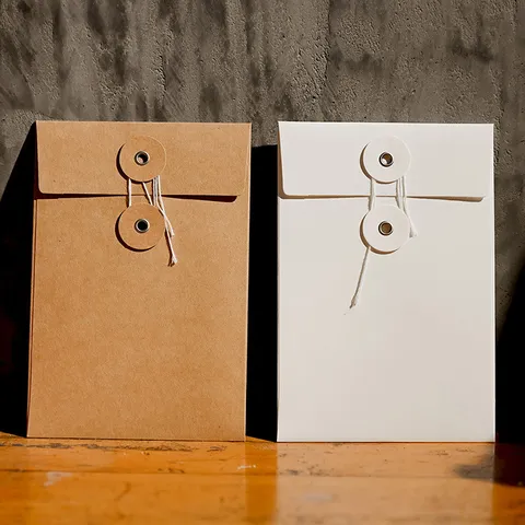 Vintage Kraft Paper String-And-Washer Envelopes Minimalist Storage Envelope For Postcards Wedding Invitation Gift Packaging Office Stationery