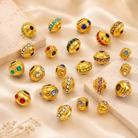 Abalorios Espaciadores Geométricos de Acero Inoxidable Chapado en Oro Con Strass Incrustado para Fabricación de Joyas DIY