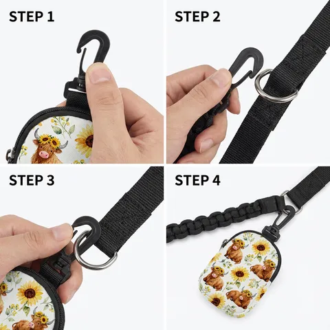 Highland Cow Sunflower Print Portable Coin Purse Mini Storage Bag With Hook Cute Animal Pattern Zipper Pouch For Earphone Data Cable Women Travel Wallet