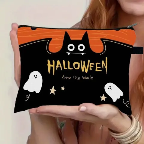 Halloween Serie Bedruckte Aufbewahrungstasche Große Kapazität Geist Kürbis Fledermaus Muster Reißverschluss Kosmetiktasche Süßigkeiten Geschenkbeutel