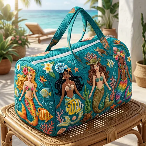 Women Quilted Polyester Handbag Black Girl Print Tropical Floral Large Capacity Travel Duffel Bag Portable Clothes Storage Bag