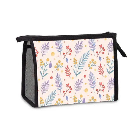 Tragbare Netz-Kosmetiktasche Bedruckte Reise-Kulturbeutel Kosmetik-Organizer Reißverschluss-Aufbewahrungstasche Für Damen Blumen Obst Muster