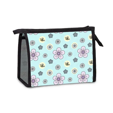 Tragbare Netz-Kosmetiktasche Bedruckte Reise-Kulturbeutel Kosmetik-Organizer Reißverschluss-Aufbewahrungstasche Für Damen Blumen Obst Muster