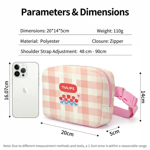 Women Fashion Tulip Print Waist Bag Casual Polyester Floral Fanny Pack With Adjustable Strap Sweet Chest Bag For Daily Travel