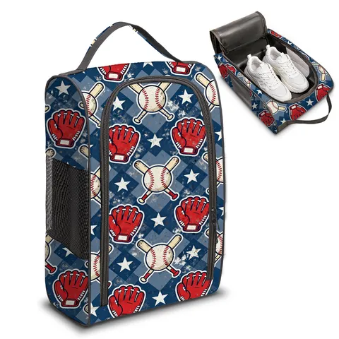 Portable Polyester Shoe Storage Bag Cartoon Baseball Pattern Zipper Travel Shoes Organizer Mesh Breathable Dustproof Packing Pouch