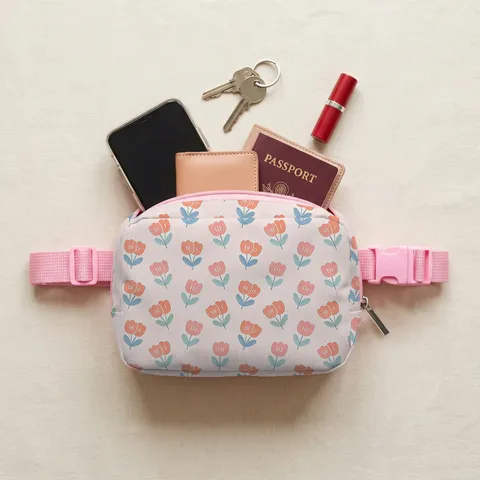 Women Fashion Tulip Print Waist Bag Casual Polyester Floral Fanny Pack With Adjustable Strap Sweet Chest Bag For Daily Travel