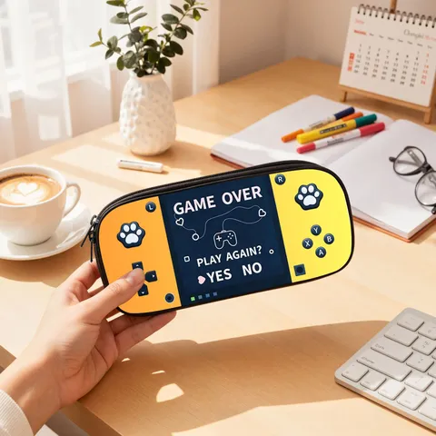 Astuccio per Matite in Poliestere in Stile Console di Gioco Retrò Panda Delizioso Cartone Animato Borsa di Stoccaggio per Cancelleria a Strato Singolo ad Alta Capacità per Studenti Forniture Scolastiche