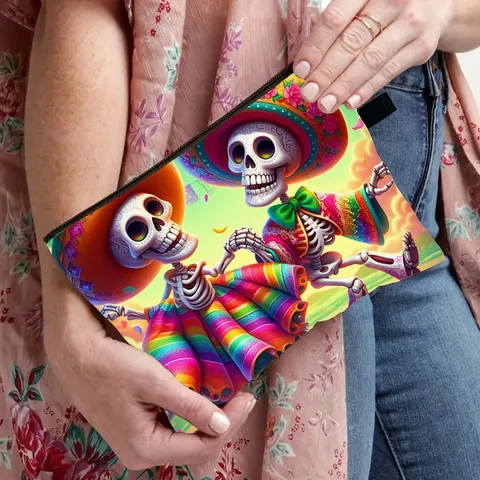 Tag Der Toten Bedruckte Kosmetiktasche Polyester Leinen Große Münzbörse Zuckerschädel Beutel Festival Geschenk Beutel Organizer