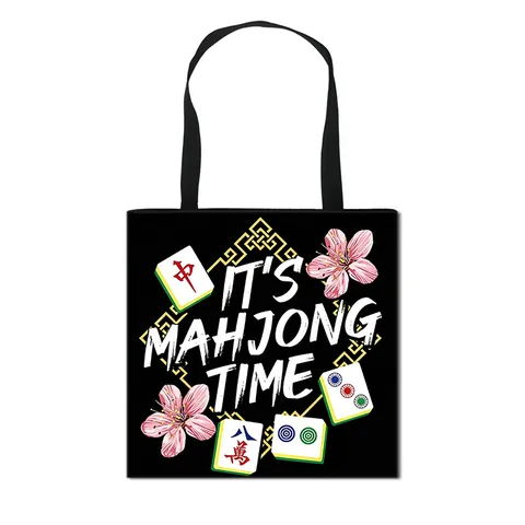 Mahjong Print Schoudertas Grote Capaciteit Polyester Handtas Voor Vrouwen Studenten Draagbare Boodschappentas Mode Handtas Dagelijks Gebruik