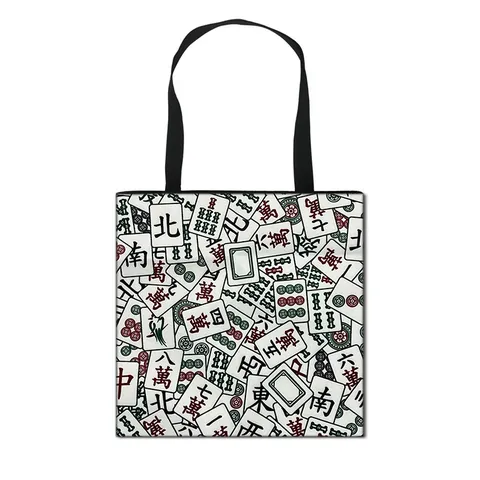 Mahjong Print Schoudertas Grote Capaciteit Polyester Handtas Voor Vrouwen Studenten Draagbare Boodschappentas Mode Handtas Dagelijks Gebruik