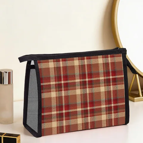 Portable Mesh Toiletry Bag Plaid Cosmetic Brush Storage Organizer Travel Lightweight Makeup Pouch Zipper Closure For Women