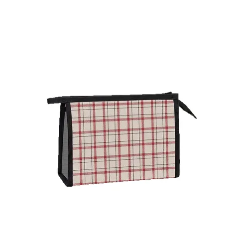 Portable Mesh Toiletry Bag Plaid Cosmetic Brush Storage Organizer Travel Lightweight Makeup Pouch Zipper Closure For Women