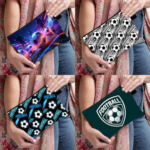 Sports Football Printed Large Capacity Coin Purse Polyester Pencil Case Zipper Storage Pouch Stationery Bag For Students School Travel Unisex Jewelry Organizer