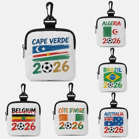 Portable Polyester Earphone Storage Bag National Flag Football Theme Mini Coin Purse With Carabiner Hook Zipper Wallet Case Organizer For Travel Everyday Unisex
