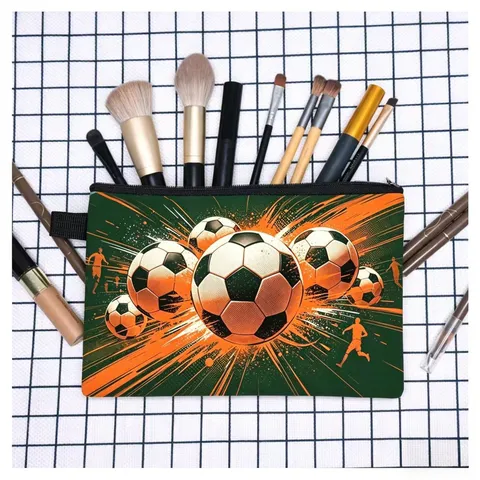 Sports Football Printed Large Capacity Coin Purse Polyester Pencil Case Zipper Storage Pouch Stationery Bag For Students School Travel Unisex Jewelry Organizer