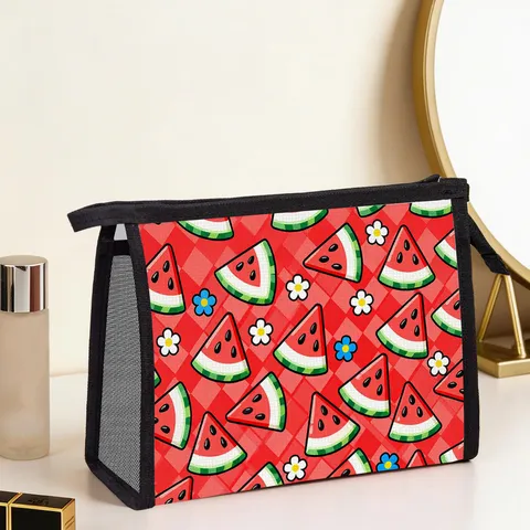 Frische Frucht Druck Netz Kosmetiktasche Sommer Tragbar Kulturbeutel Große Kapazität Reißverschluss Reise Make up Organizer Damen