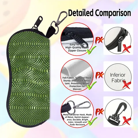 Portable Animal Print Sunglasses Case With Carabiner Zippered Felt Eyewear Storage Bag Drop-proof Sunglasses Pouch Outdoor Travel