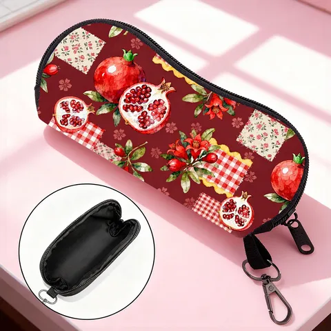 Fresh Fruit Print Sunglasses Pouch Portable Zipper Glasses Bag With Carabiner Hook Soft Protective Eyewear Sleeve Case For Travel Outdoor