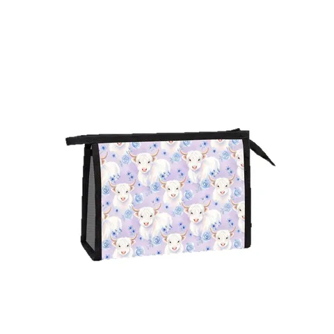 Trousse de Toilette Minimaliste en Polyester Imprimé Vache des Highlands Écossaises Tournesol Organisateur de Voyage Cosmétique Pochette Maquillage Grande Capacité Avec Fermeture Éclair Pour Femmes