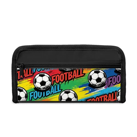 Large Capacity Football Theme Pencil Case For Students Sports Print Polyester Zipper Stationery Bag School Desk Organizer Case
