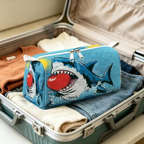 Shark Sea Turtle Print Plush Cosmetic Bag Large Capacity Travel Toiletry Pouch Zipper Makeup Organizer Bag For Women
