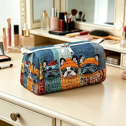 Large Capacity Plush Cosmetic Bag Cute Cartoon Puppy Printed Makeup Organizer Travel Portable Toiletry Storage Pouch For Women
