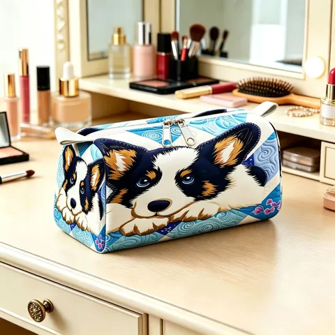 Large Capacity Plush Cosmetic Bag Cute Cartoon Puppy Printed Makeup Organizer Travel Portable Toiletry Storage Pouch For Women