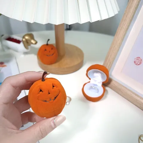 Κουτί Κοσμημάτων Κολοκύθας Halloween Χριτσοποιημένο Πορτοκαλί Φλοκαρισμένο Κουτί Αποθήκευσης Δαχτυλιδιών Στήριγμα Σκουλαρικιών