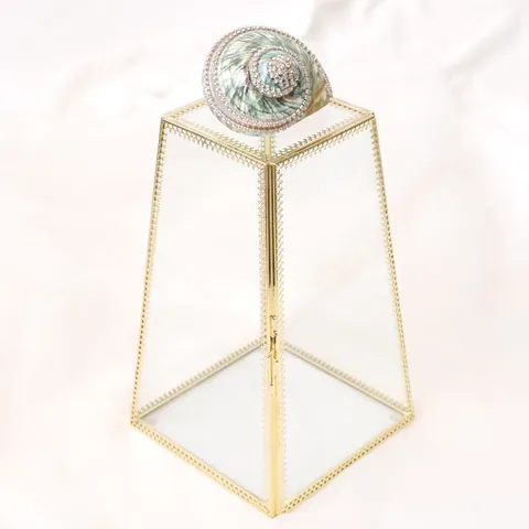 Geometric Glass Jewelry Box Clear Glass Display Case With Gold Metal Frame For Desktop Storage And Preserved Flower Decor
