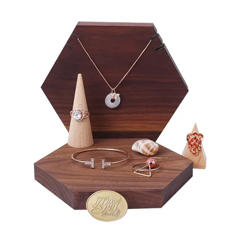 Sieraden Display Stand van Zwart Notenhout Zeshoekige Opslaghouder voor Kettingen Ringen Oorbellen Armbanden