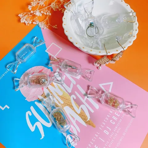 Transparent Candy Shaped Plastic Jewelry Storage Box Portable Mini Organizer Case For Rings Earrings Small Items