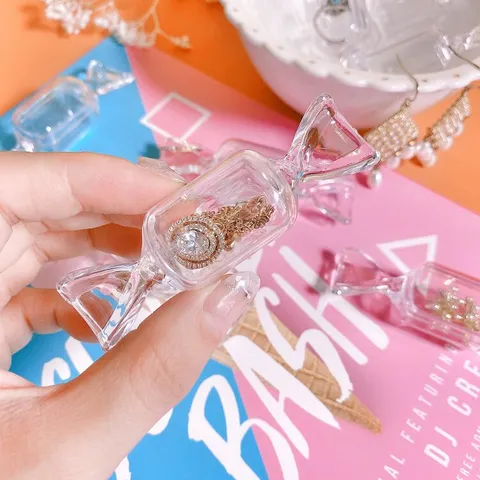 Transparent Candy Shaped Plastic Jewelry Storage Box Portable Mini Organizer Case For Rings Earrings Small Items