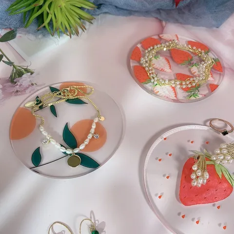 Akryl Frucht Fotografie Hintergrund Tablet Schmuck Display Platte Für Ringe Ohrringe Halsketten Transparente Kleine Runde Platte