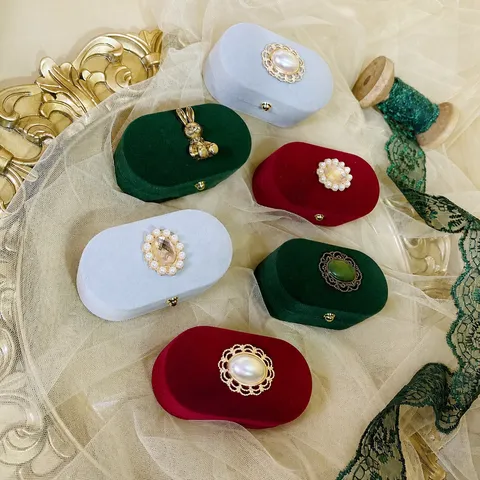 Vintage Ovale Fluwelen Ringdoos Schattig Dier Parel Strass Sieraden Opslag Doos Trouwring Drager Doos Geschenkdoos