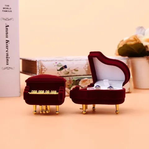 Creative Piano Jewelry Box Flocked Ring Storage Organizer Case For Women