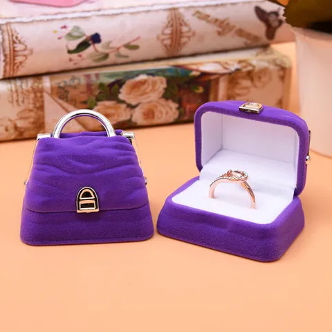 Handtaschenförmige Samt Schmuckkästchen Tragbare Mini Ring Aufbewahrungetui Süße Beflockung Schmuckorganizer Für Damen Mädchen Geschenk