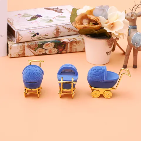Cute Stroller Shape Jewelry Box Flocked Velvet Ring Storage Organizer Portable Travel Mini Trinket Case for Women Girls Gift