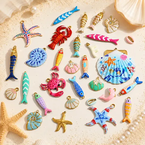 Roestvrijstalen Meereslebewesen Charms Veelkleurig Emaille Oceaan Serie Hangers Met Strass Voor DIY Sieraden Maken Accessoires